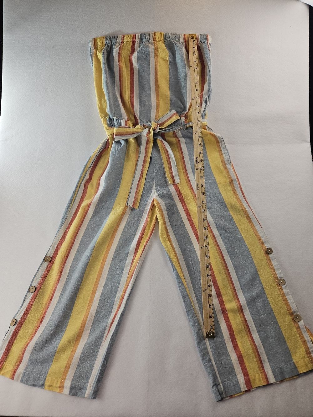 Quiet Storm Multicolored Striped Strapless Jumpsuit with Tie Waist Size L
